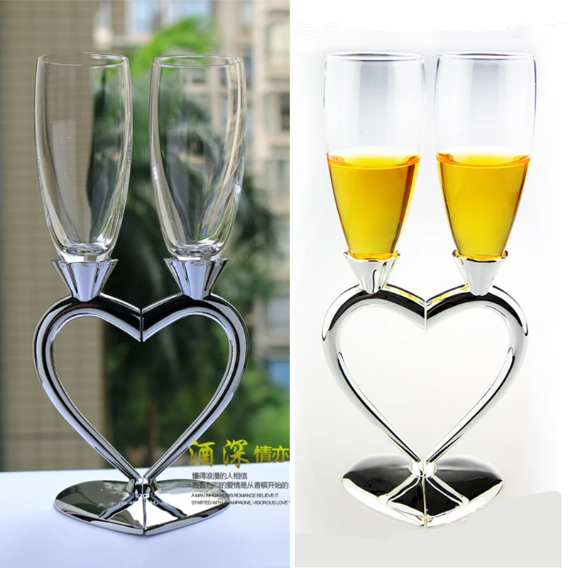 New Heart Design Silver Plated Wedding Toasting Flutes Champagne