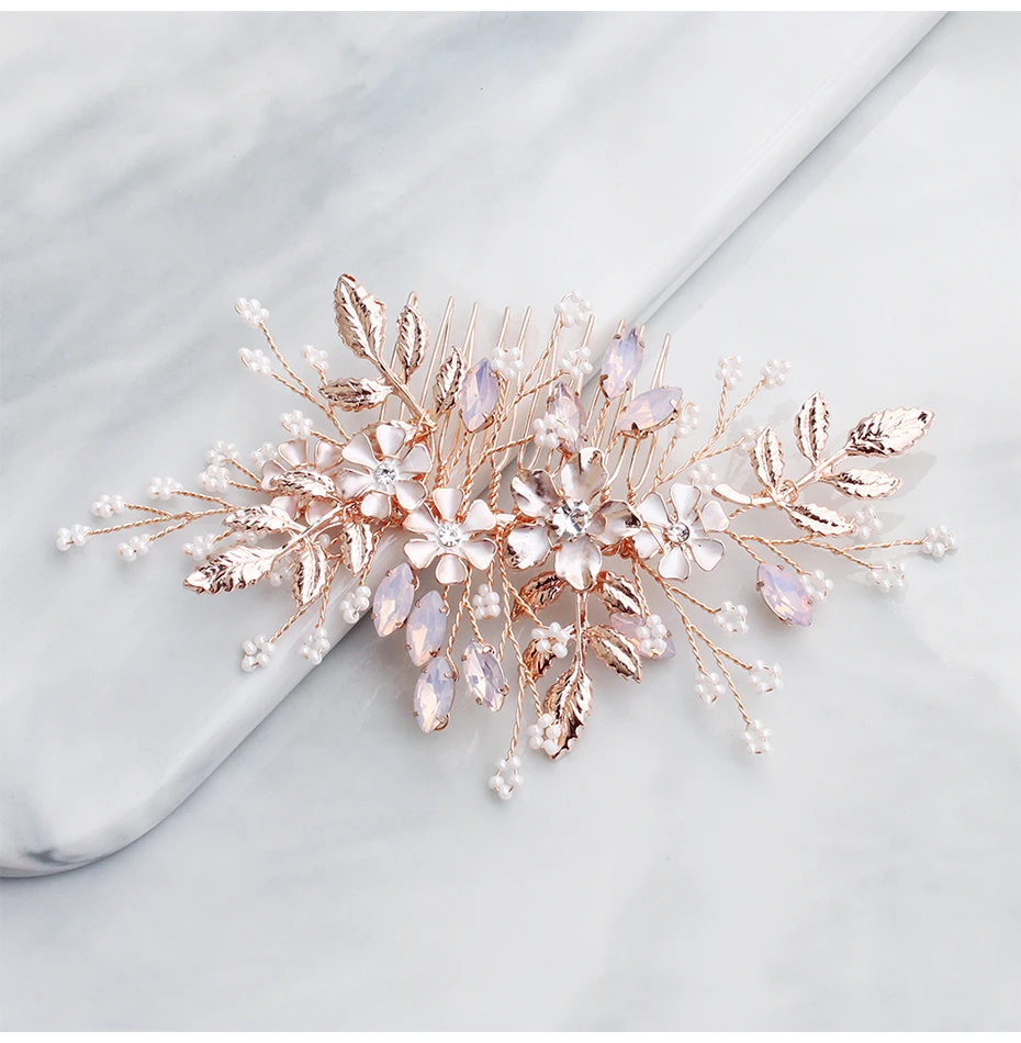 Miallo Модный свадебный гребень для волос с цветком из розового золота и кристаллами, ювелирные аксессуары для волос ручной работы