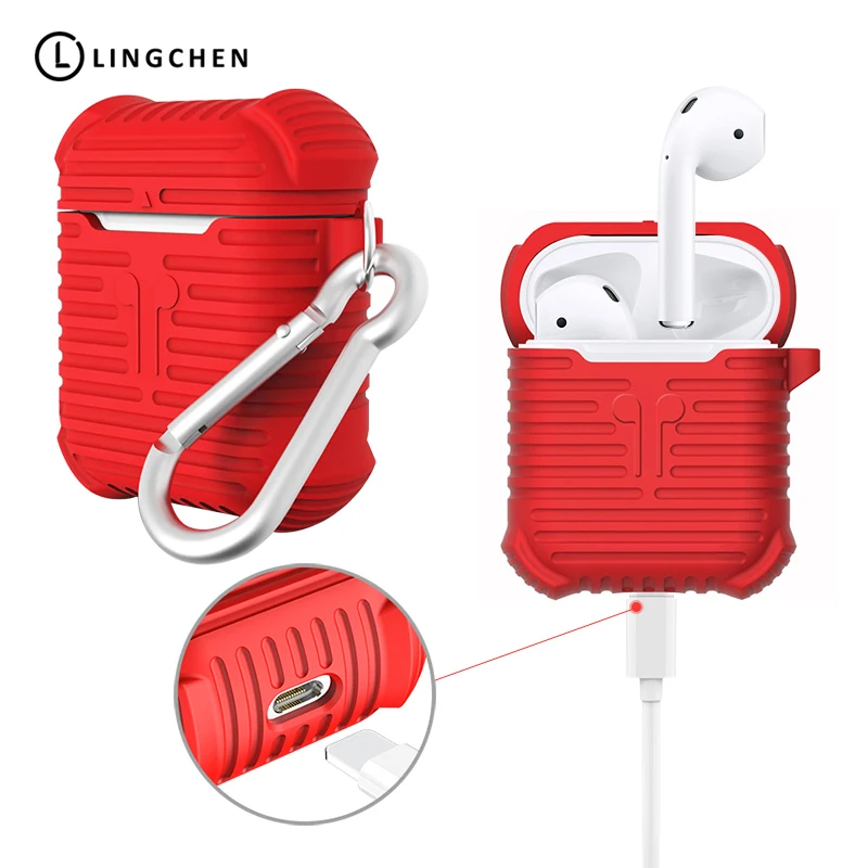 

LINGCHEN Bluetooth Wireless Earphone Case For AirPods Soft Case Silicone For Earphones Protector Cover with Anti-Lost Strap Case