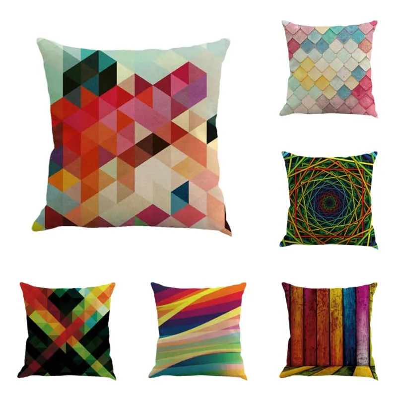 Geometry Painting Linen Cushion Cover Throw Pillow Case Sofa Home Decor06
