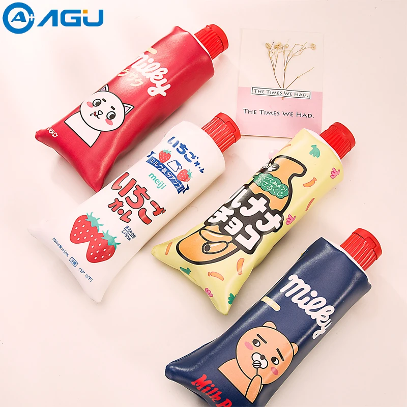 

AAGU 1PC PU Leather Pencil Bag With Sharpener Cute School Pencil Bag Pen Holder Stationery Pencilcase Office Supplies For Kids