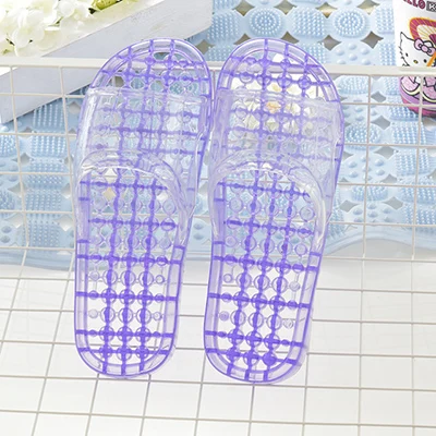 Тапочки для ванной; женские летние домашние Нескользящие массажные сандалии и тапочки; домашние тапочки с толстыми кристаллами - Цвет: purple