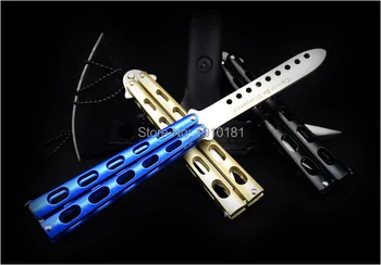 

440 C Stainless Steel tool knife butterfly training knife 9 holes blade dull tool no edge knife folding trainer free shipping