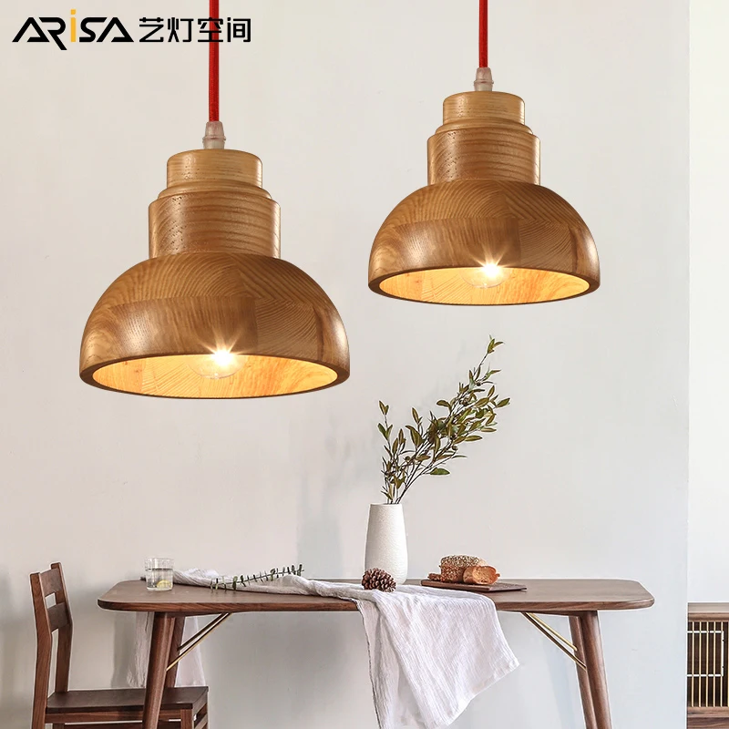 

LED Nordic Lighting Cafe hanging lights Solid wood craft Fixtures restaurant lamps bedroom Pendant Lights