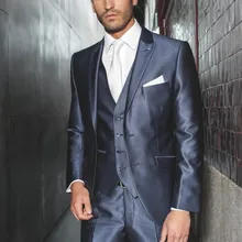 Морской синий мужские жених приталенный подходящие жениха костюмы мужчины свадьба костюм пром костюм( куртка+ брюки+ жилет+ перевязка