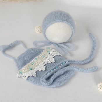 

Newborn Beads Romper Lovely Pearl Baby Hat Set Crochet Baby Girl Hat Clothes Newborn Photograpy Props Christmas Romper Bonnet