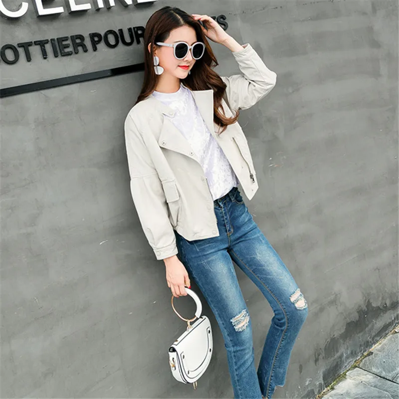 rose Veste En Beige Bouton 2018 Femmes Streetwear Pu Beige Bomber noir Courte Cuir Printemps Parkas Moto Coréen Rose Fxq7wT