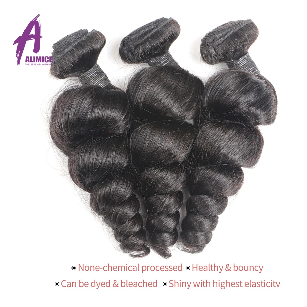 FREE FRONTAL Alimice Peruvian Loose Wave Hair Bundles 3 PieceLot Peruvian Hair Weave Bundles Remy Human Hair Extensions 8-28  (5)
