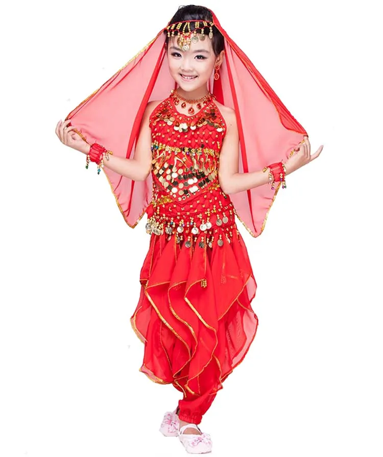 

Child Dancing Wear Kid Bellydance Costume Top + Skirt +Belt + Veil Girl Belly dance Clothing