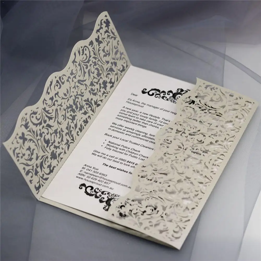 10PCS Party Invitations Infrared Cutout Invitations European Flower Wedding Invitations with Bows - 33032011079