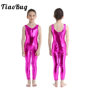 

TiaoBug Kids Teens Shiny Solid Colors Ballet Gymnastics Leotard Stage Dance Costume Children Girls Sports Bodysuit Gym Unitard