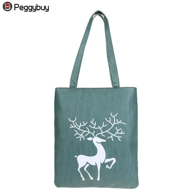 Elk Deer Printing Shoulder Bag Soft Pu Leather Totes Handbag Elk Deer Printing Shoulder Bag Soft Pu Leather Totes Handbag Reusable Foldable Women Large Capacity Ping