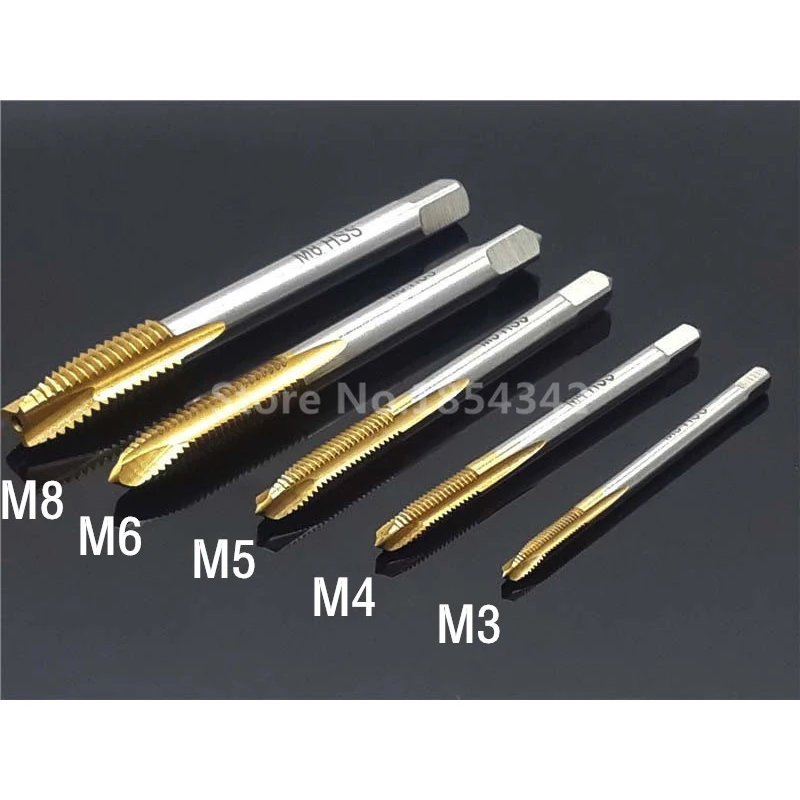 

1PC HSS 6542 Titanium Machine Spiral Point Straight Fluted Screw Thread Metric Plug Hand Tap Drill 3-8MM Tapping Screw Tap Set