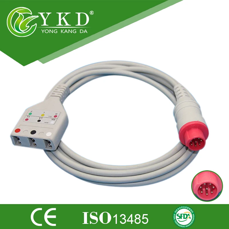 

Free shipping Compatible Bionet ECG trunk cable for patient monitor 3 lead 8pin