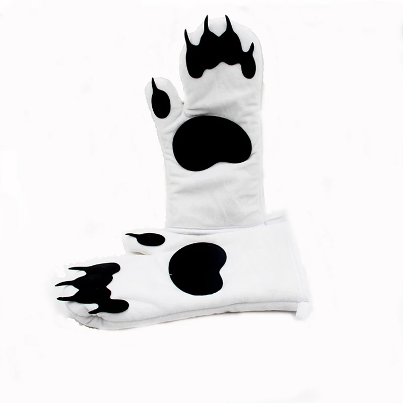 Microwave Cute Gloves Bear Paw Shape Thicken Kitchen Oven Pot Holder Heat-resistant Baking Gloves Cotton Cloth Kitchen Tools 2pc
