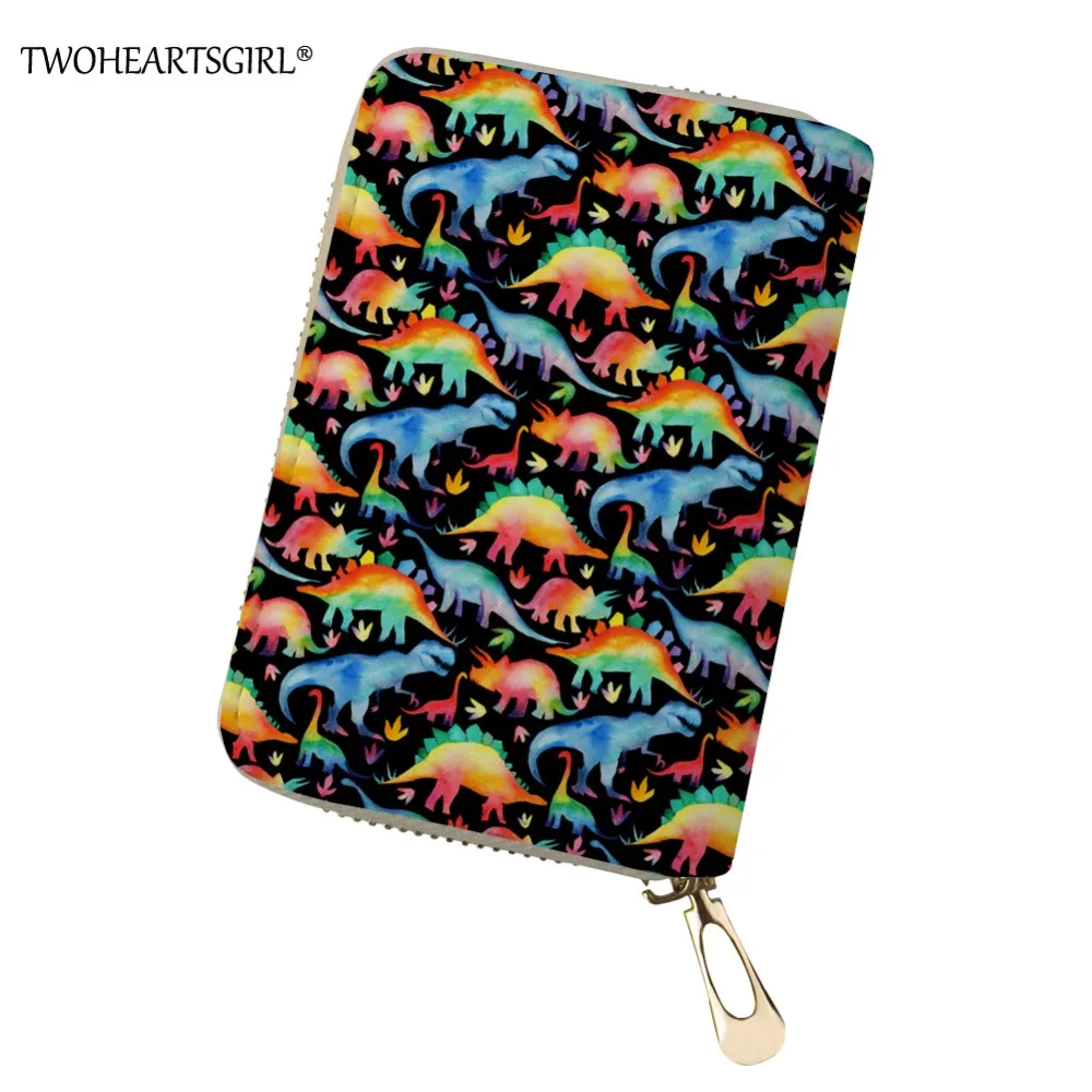 

Twoheartsgirl Credit Card Holder Protector Organizer Rainbow Dinosaur Printed Card Wallet Leather New Card Holder Coin Purse
