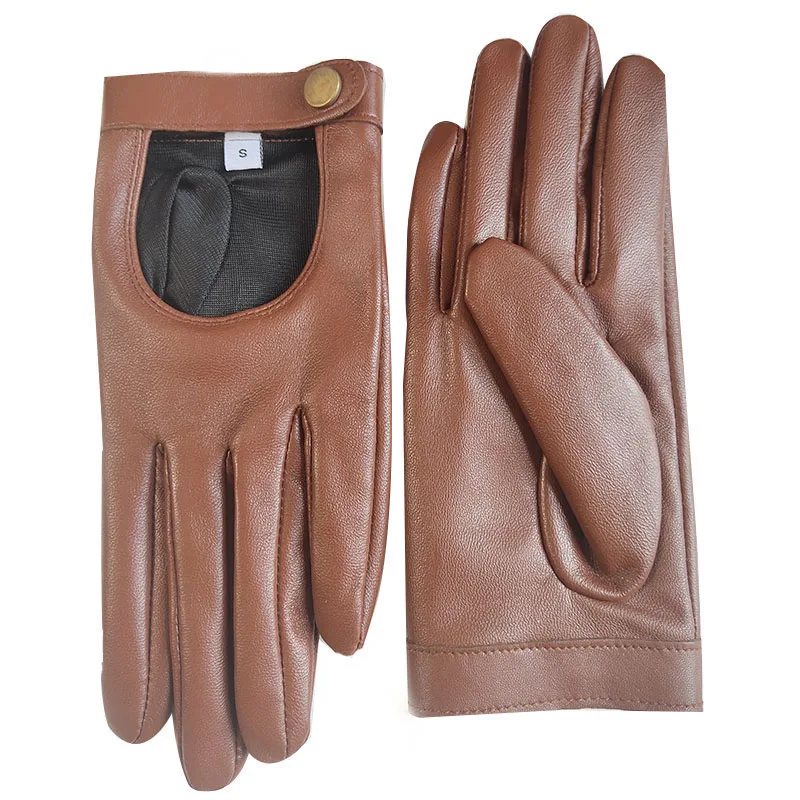 

women cool motor driving real leather gloves black brown