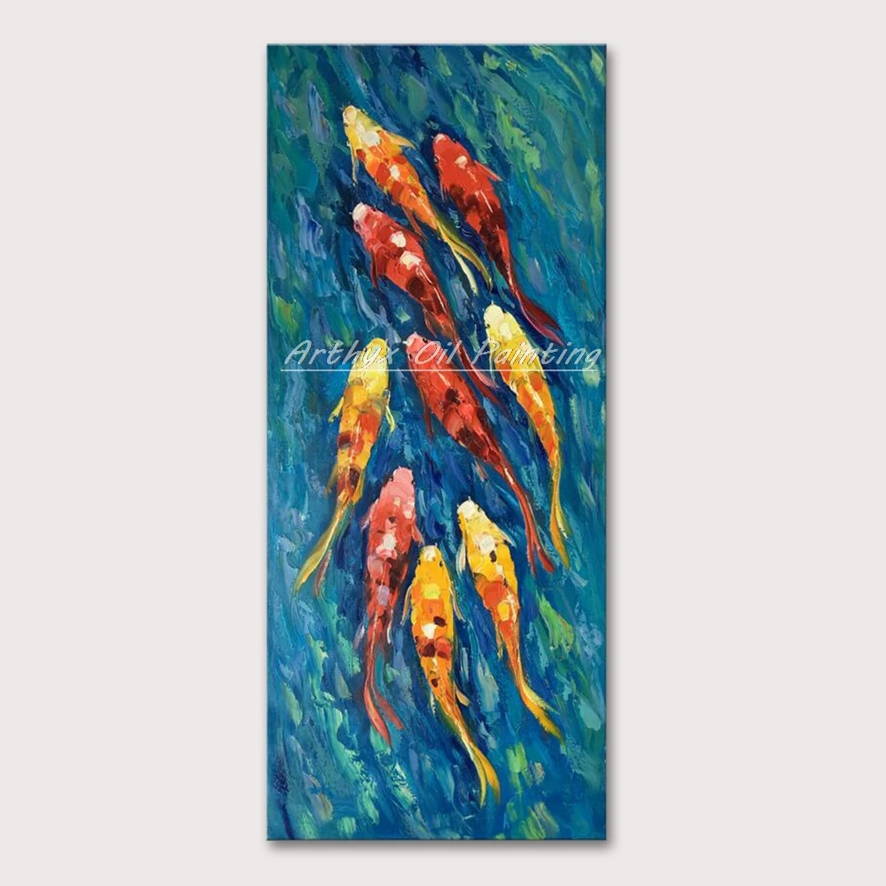 

Arthyx,Art Handpainted Abstract Brocade Carp Oil Paintings Animal Canvas,Painting Wall Picture Poster For Living Room Home Decor