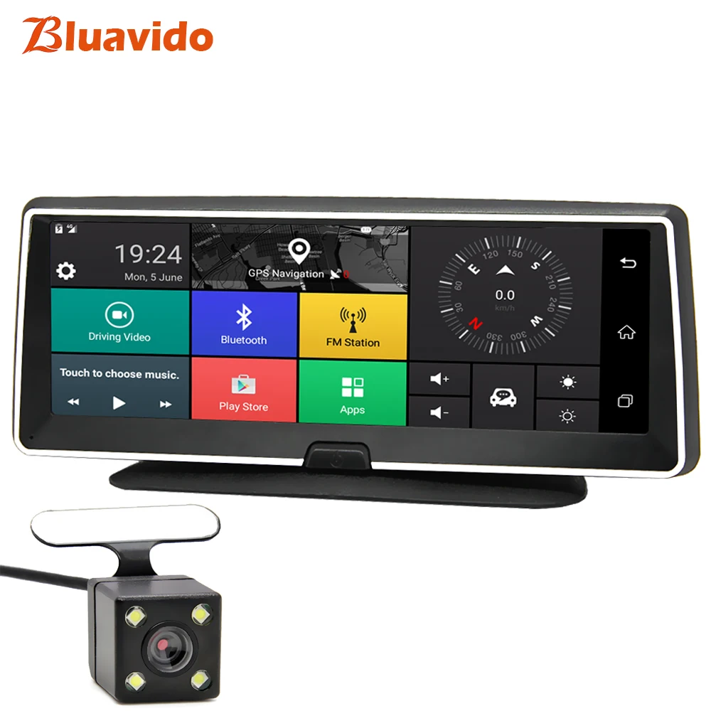 Bluavido 4G android dvr 8 inch screen car camera gps navigation Full HD 1080P dash cam video registrator recorder remote monitor