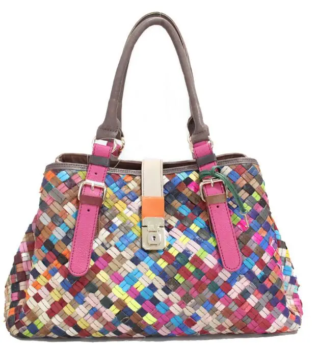 

2018 New Arrival National Women Handbag Genuine Leather Lady Handbag Sheepskin Weave Women Bag Colorful Vintage Shopping Bags