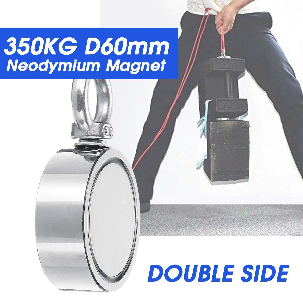 

Super Strong Double Side 350kg D60mm Neodymium Fishing Salvage Recovery Magnet For Detecting Metal Treasure Powerful Magnetic