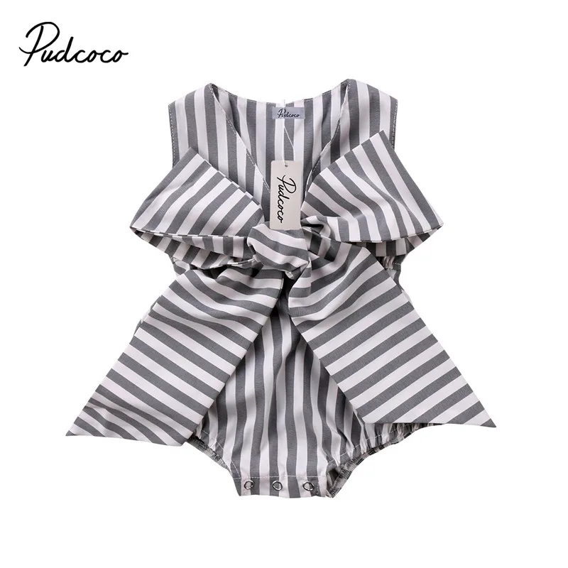 

0 to 24M Newborn Baby Girls Clothes New Style Bow Sleeveless Striped Romper Jumpsuit Outfits Baby Clothing