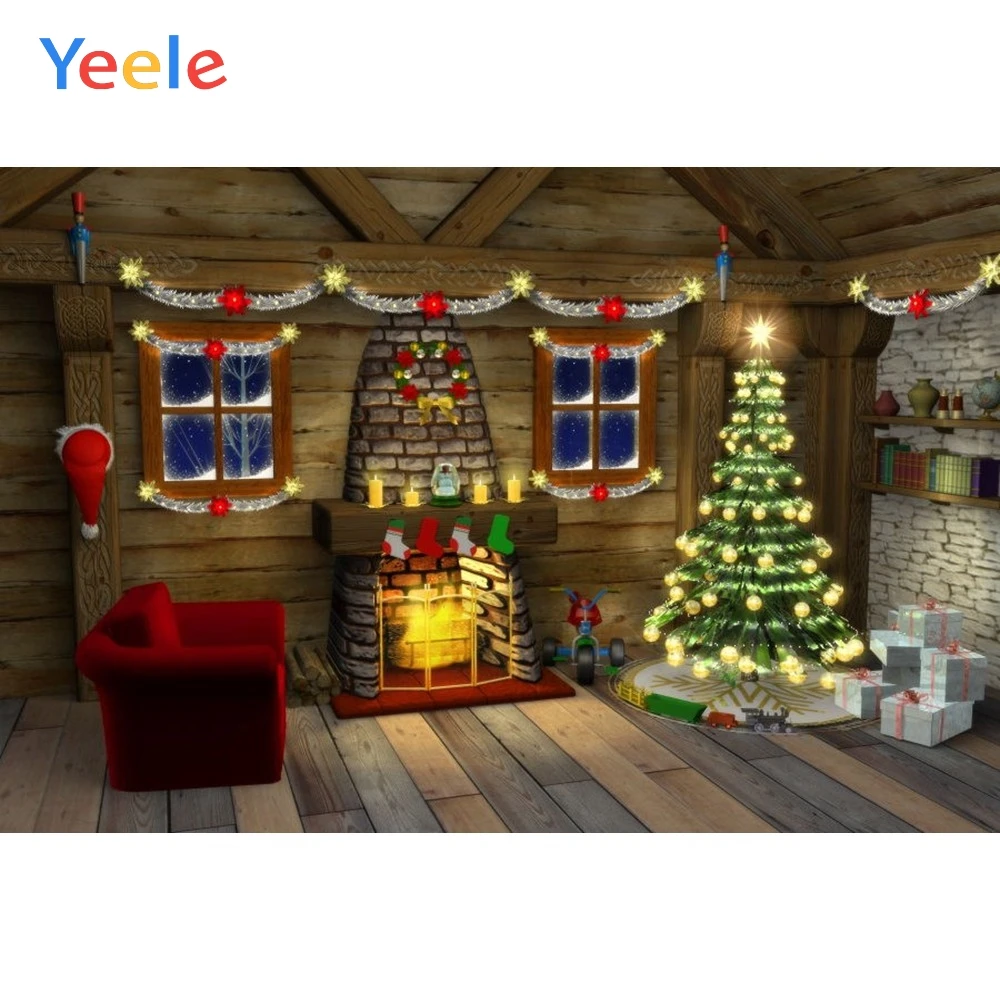 

Yeele Vinyl Christmas Tree Sofa Fireplace Children Party Photography Backdrop Customized Photographic Background Photo Studio