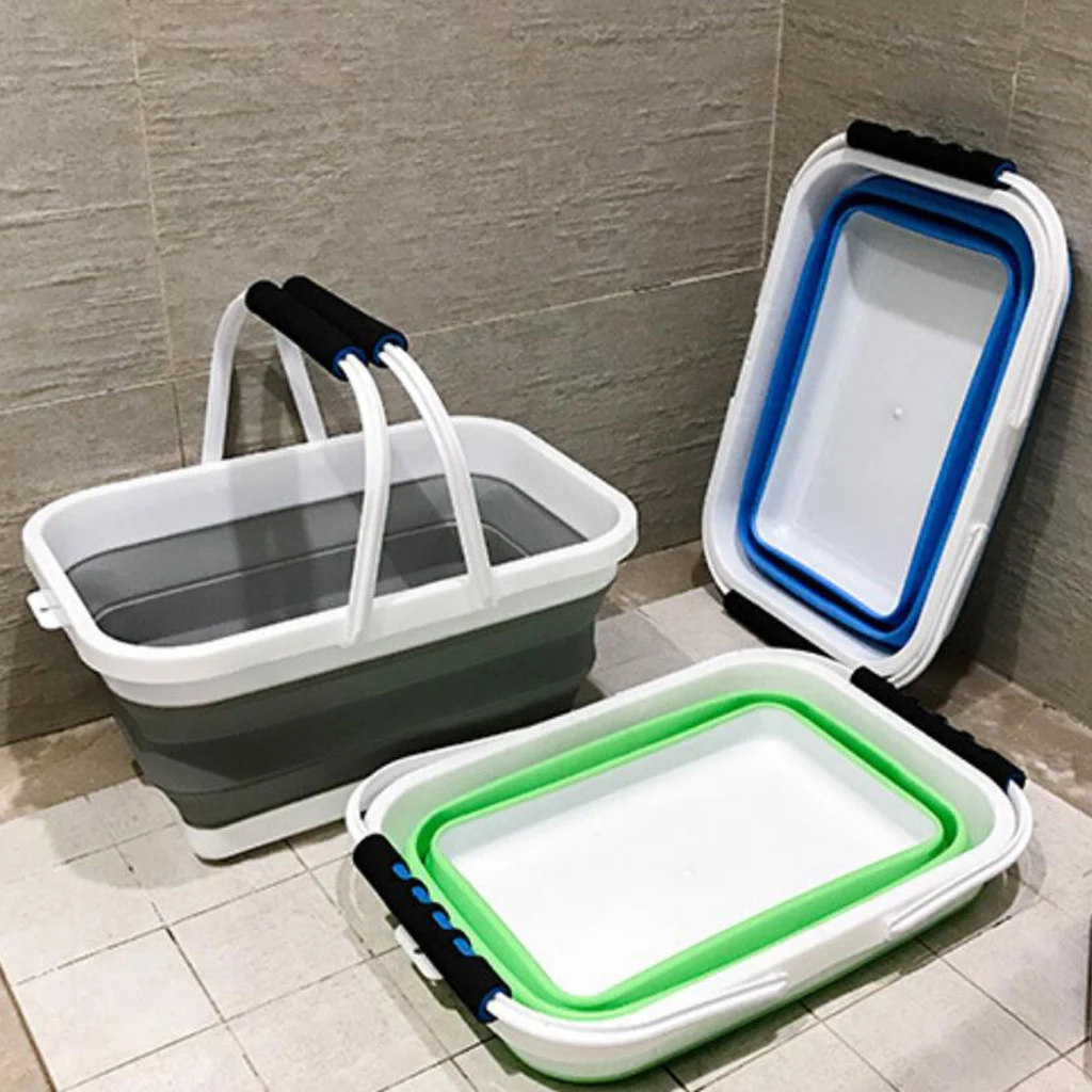 Portable Folding Silicone Square Bucket Cleaning Tools Laundry Basket Water Storage Basin Vegetable Fruits Basket Accessories