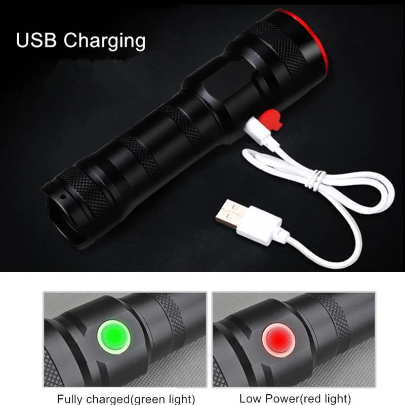 Тактический портативный фонарь 26650/18650 батарея T6 USB Перезаряжаемый светодиодный