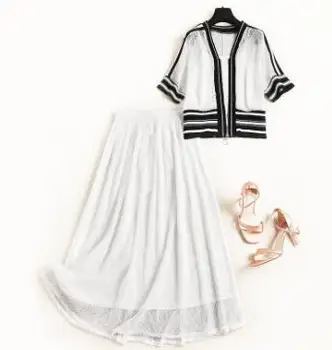 

Solid color lace top with suspender skirt 2019 summer ladies and women's fashion fan suitT3518