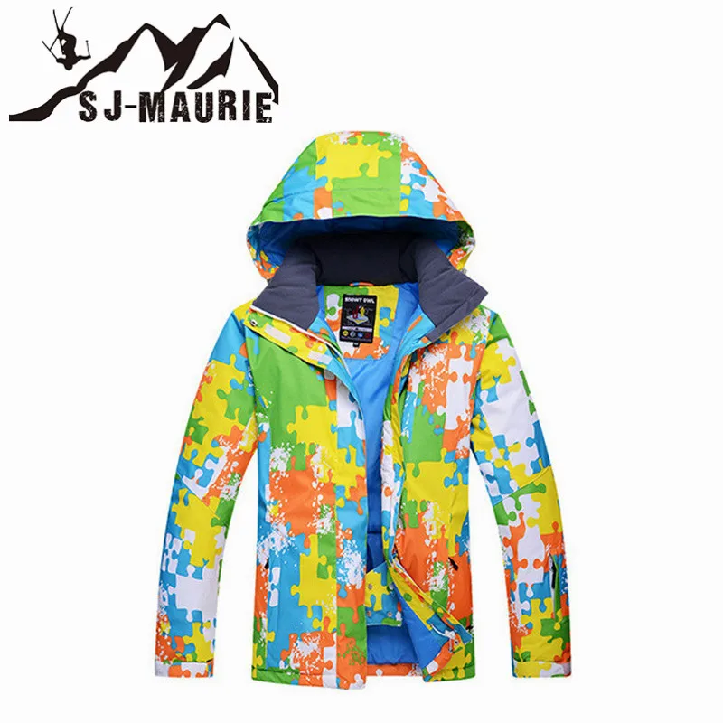 

SJ-MAURIE Men Ski Jacket Snow Suit Outdoor Sports Snowboard Puzzle Pattern Waterproof Windproof Ski Suit Fleece Hoodie Jacket