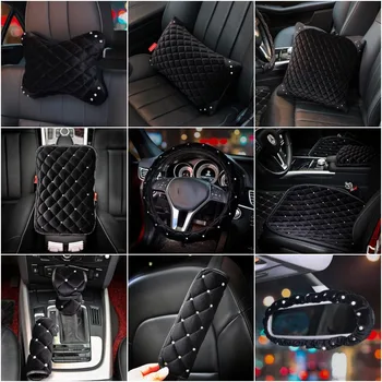

Winter Short Plush Car Headrest Pillow Black Auto Seat Neck Rest Supports Cushion fur Soft Waist Lumbar Car Interior Accessories