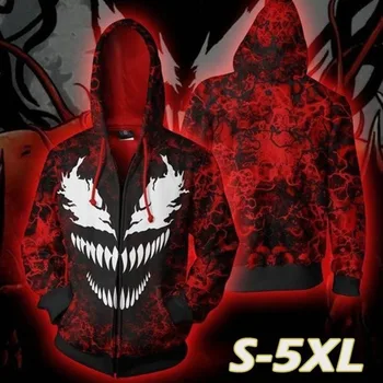

Comic Venom Spiderman Halloween Unisex Cosplay Costume Hoodies Sweatshirts Zipper Coat Jacket Casual Hooded Cardigan 2Color