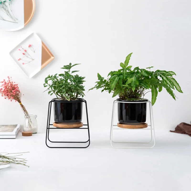 3pcs Minimalist Ceramic Iron Flower Pots Succulent Plant