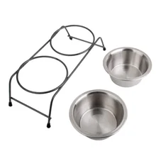 Behogar 2 шт. товары для домашних животных поставщик кошка собака маленькая нержавеющая сталь еда воды диспенсер поилка для животных Кормушка с поднятым подставкой