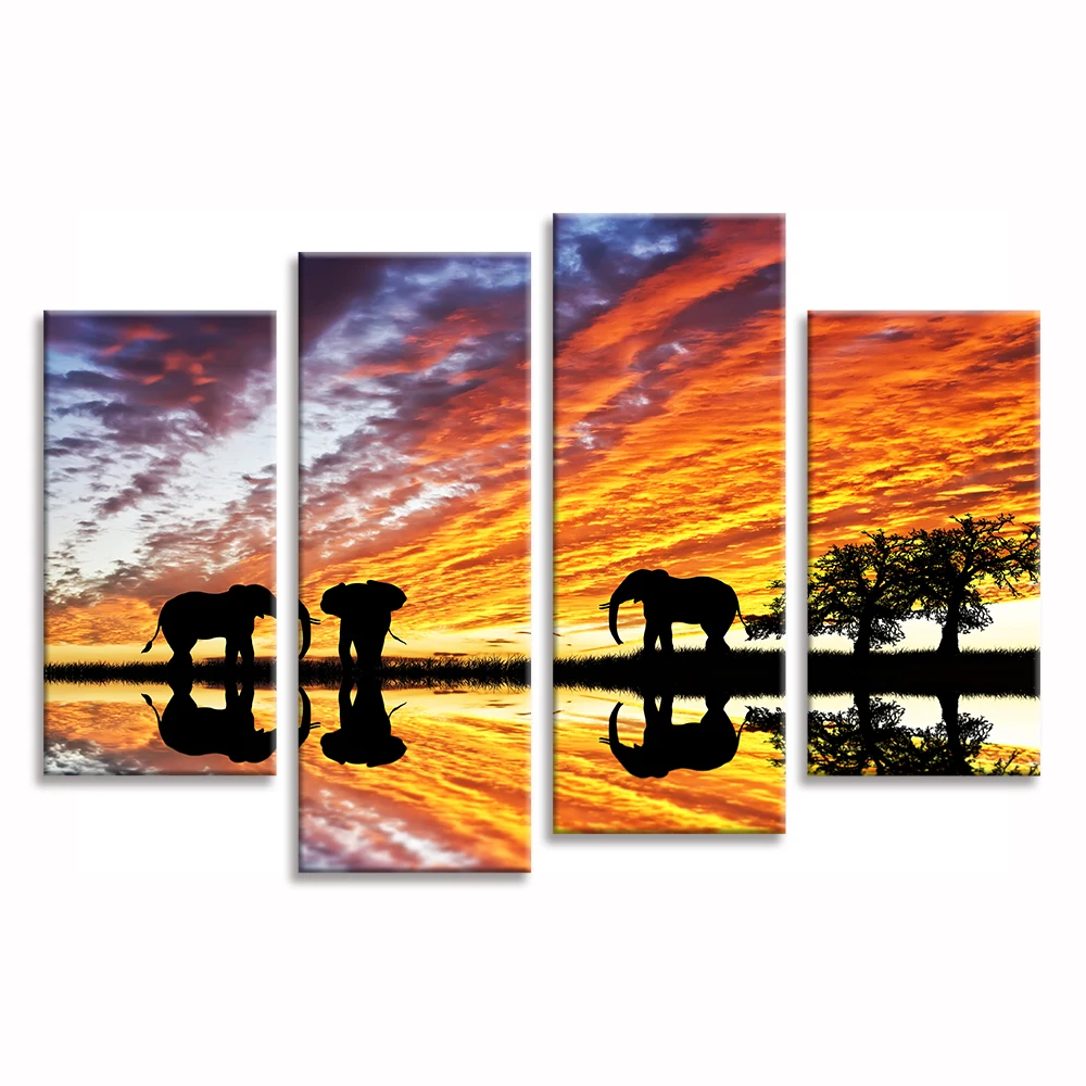 Sunset Picture Decor 4 Panel Wild Life Animal Unframed Living Room Office Decoration DIY Canvas Wall Art (12&quotx24&quotx2 12&quotx32&quotx2) |