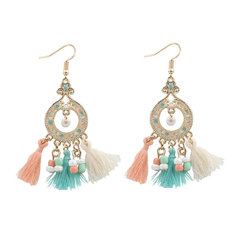 

2016 Bohemian Tassel Earrings For Women Oorbellen Boho Party Beads Earings With Stones Fashion Jewelry Gift brincos de festa