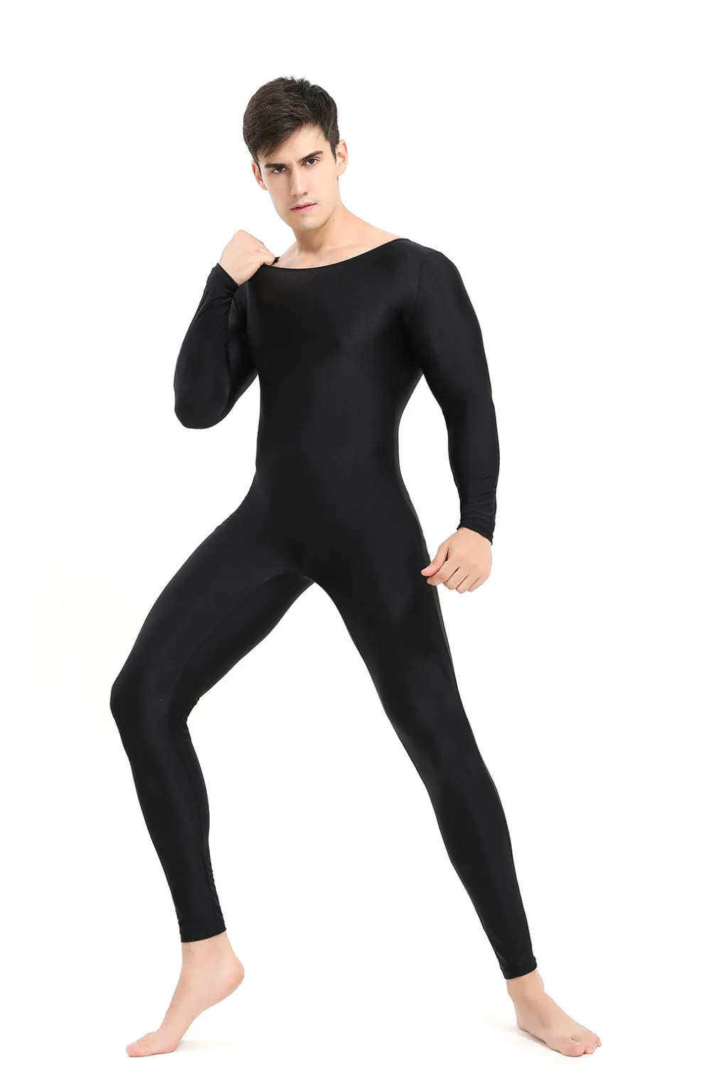 ICOSTUMES Mens Black Long Sleeve Unitard One piece Spandex Lycra