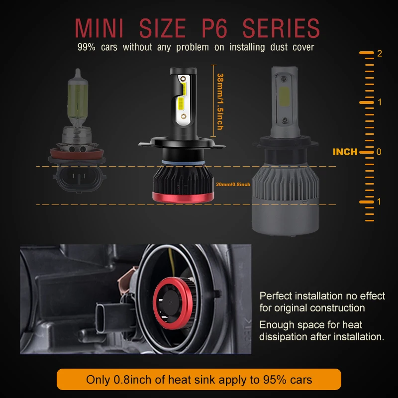 2PCS LED H4 H7 LED Headlight Bulbs 10000LM/PCS 50W Mini Size H1 H3 HB3 HB4 H8 H11 Car Lights Hi lo Headlamp Fog Light 12v 24v
