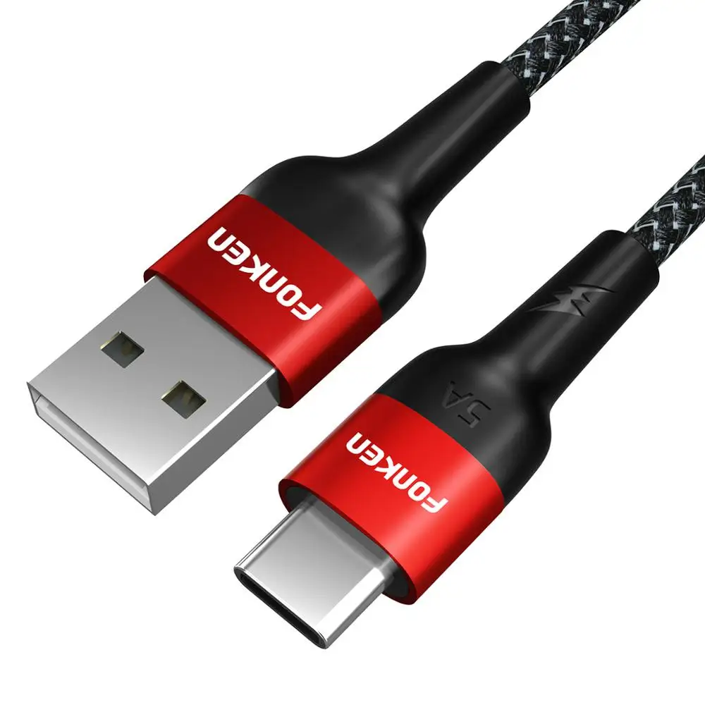 FONKEN 5A usb type-C кабель супер быстрая зарядка USB C кабель SCP QC4.0 QC3.0 быстрое зарядное устройство провод Зарядка для телефона type-C шнур для передачи данных - Цвет: 5A Red Cable