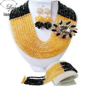 

Laanc Black and Gold Crystal African Beads Necklace Jewelry Set for Women Nigerian Wedding C10SZ059