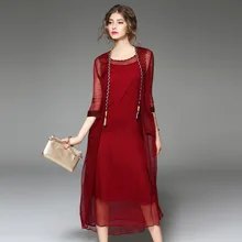 2017 Summer New Women’s Relaxed Temperament Pure Silk Stitching Dress Of Three Pieces