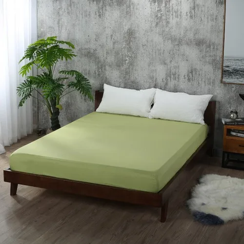 Polyester Solid Fitted Sheet Mattress Cover With Elastic Band Bedding Linens Bed Sheet Wholesale - Цвет: Grass green