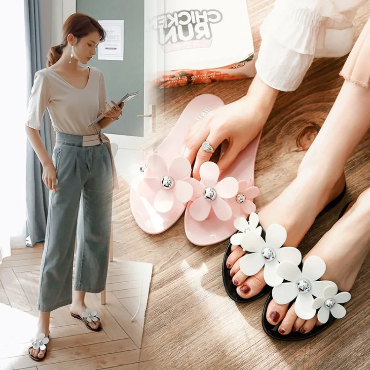 

PXELENA Flower Girls Jelly Shoes Beach Flip Flops Cute Flat Soft Summer Slippers Women Shoes Candy Color Non Slip Slides 2019