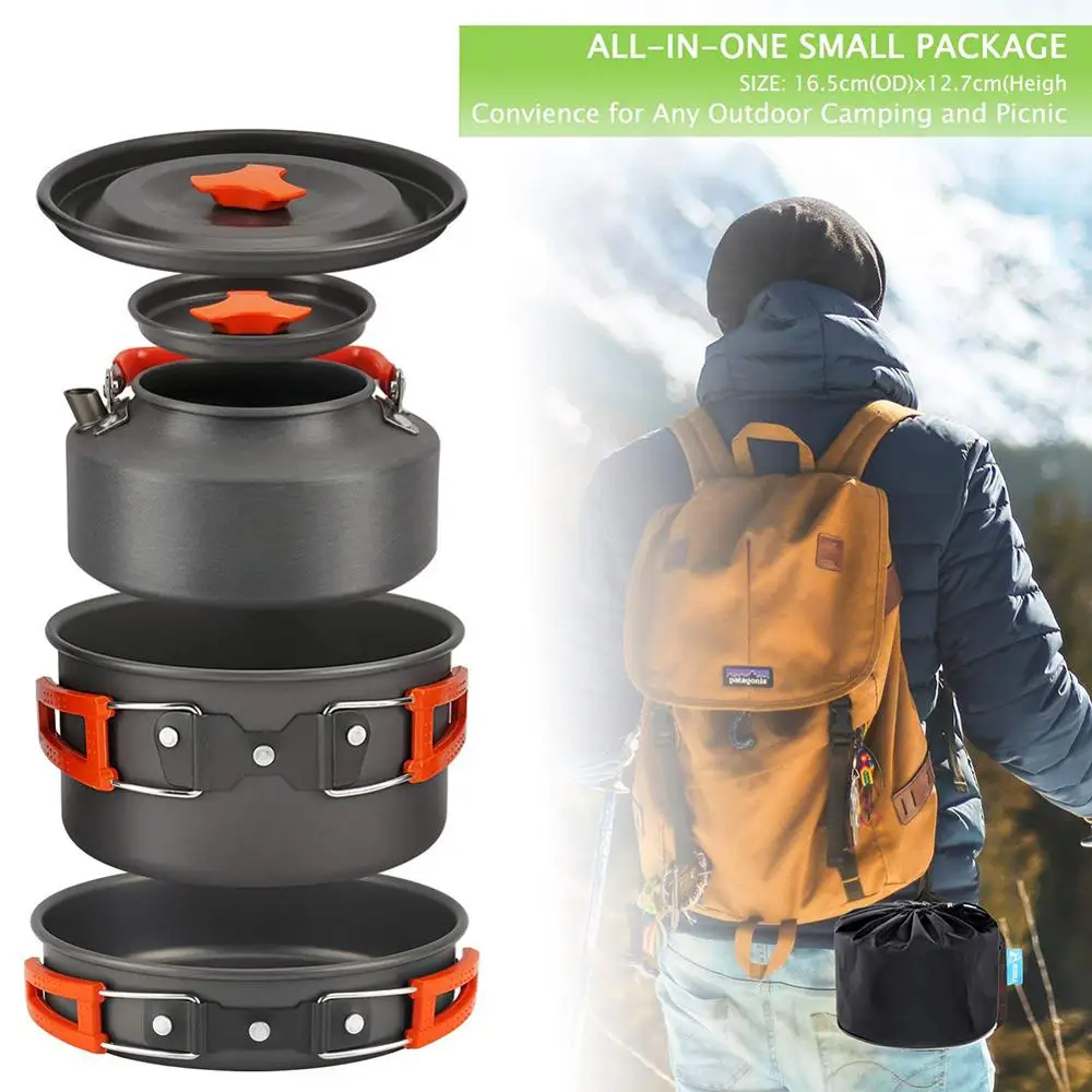 Outdoor Camping Cookware Set Marching Ultralight Tableware Cooking Stove Kit Travel Pan Hiking Picnic Camping Tools 1 2 Person|Outdoor Tablewares| - AliExpress