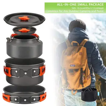 

Outdoor Camping Cookware Set Marching Ultralight Tableware Cooking Stove Kit Travel Pan Hiking Picnic Camping Tools 1-2 Person