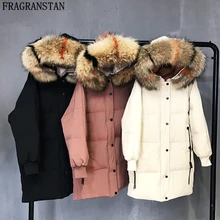 Женская зимняя новая теплая белая куртка на гусином пуху, парка с воротником из натурального меха, Повседневная Свободная верхняя одежда с капюшоном, Женское пальто размера плюс LY550