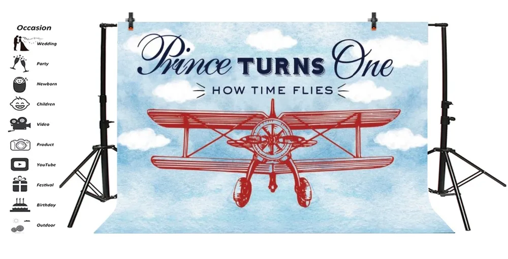 Laeacco Baby One Birthday Prince Turns One Plane Party Poster Photo Backdrops Photographic Backgrounds Photocall Photo Studio