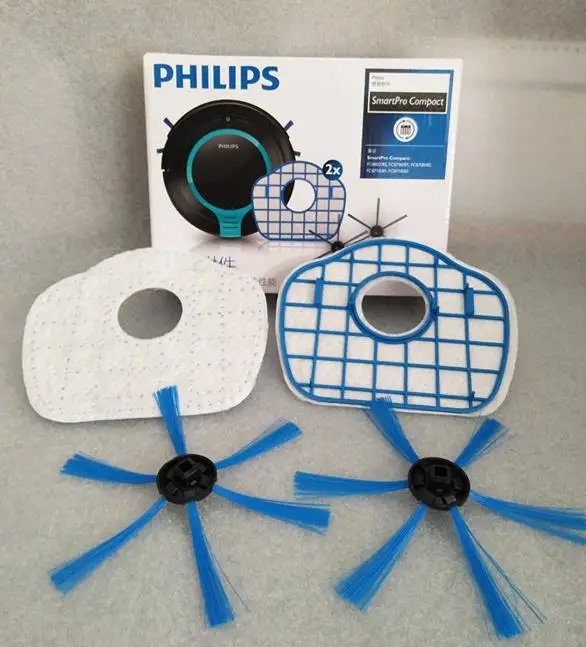 

2 side brushes +2 Filter kit with box for Philips Smartpro Active FC8065 FC8710/FC8700/FC8715/FC8603/FC8705 Vacuum Cleaner Parts