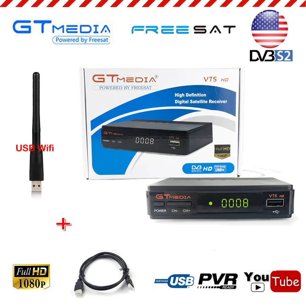 

GTmedia V7S Freesat V7 Full HD DVB-S2 Receptor Satellite Receiver Decoder TV Tuner EPG Wifi Ccam Biss Vu Cam Youtube Set Top Box